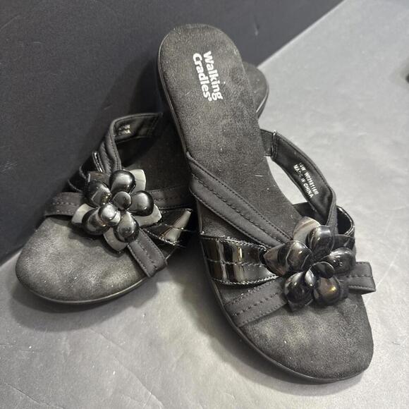 Walking Cradles Orthotic Open Toed Slip On Floral Accent Sandals Size 10W - Picture 1 of 8